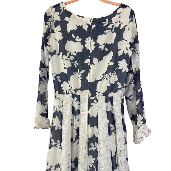 Vintage 70’s Blue And White Prairie Cottage Core Maxi Dress Women’s 10 Ruffle - Picture 7 of 16